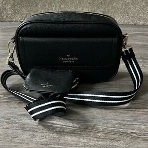 Kate spade. Black. Rosie Pebbled Leather Small Flap Camera Bag.
